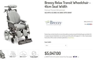 Breezy Relax tilt in space wheelchair- Transit chair - used