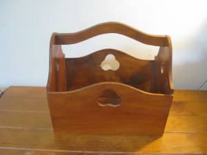 Vintage Wood Carry / Storage Basket / Box - Heart Motif (Hand Made)