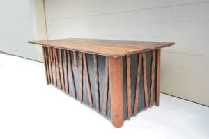 Vintage Pacific Green Mendi Desk. Palmwood. Writing table. Parker era