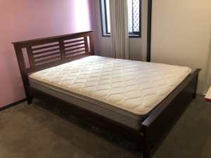 Solid Queen Size Timber Bed Frame and Mattress