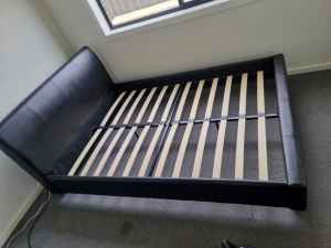 Leather Bed Black Double Size frame 