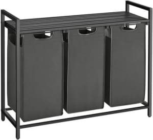 Laundry Hamper with Shelf and Pull-Out Bag 3 x 38L Black and Gray...
