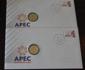 2007 APEC Australia PNC Stamp and Coin Set - Concecutive pairs.