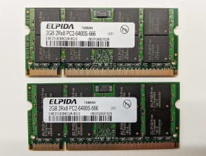 Laptop Memory Elpida DDR2 RAM 800MHz (PC2-6400) 4GB (2GB x 2)