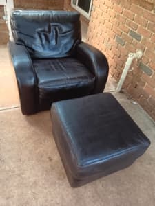 Leather arm chair with foot stool