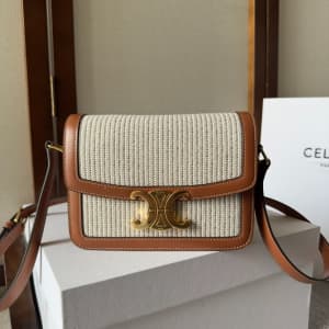 NEW Celine Triomphe Teen in Textile and Natural Calfskin, Luxury, Bags &  Wallets on Carousell