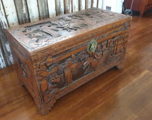 Large Chinese Carved Camphorwood Chest