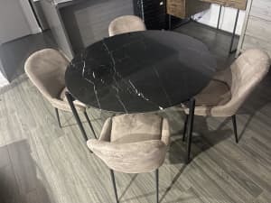 King living marble dining table and chairs 4 seater
