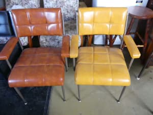 1x Brown & 1x Yellow Chair Set w/ Armrests