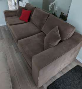 Sofa 4 Seater Grey Brown Velour