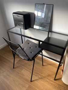 Black table with glass top and wired chair [USED] RRP $140
