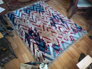 Blotchy, Red, Blue, and Cream Chaos Rug 