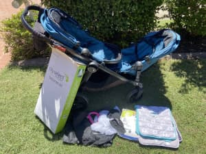 Baby jogger city select double pram, bassinet kit and accessories