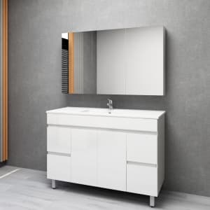 1200mm Freestanding Bathroom Vanity With Legs Gloss White Finish