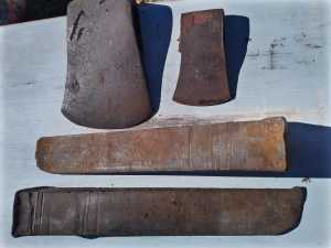 (pending) Wood axe heads X 2 & 2 X iron handmade wedges