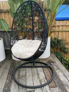 Hanging Egg Chair - Black PE wicker on Powder Coated steel frame