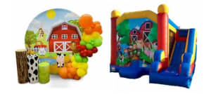 Jumping Castle & Hoop,Balloon Garland Matching Plinths Package - Farm