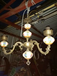 Vintage brass and porcelain chandelier 
