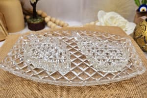 Vintage Crystal Dressing Table Tray with 2 Additional Leaf and Pear Tr