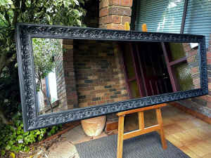 Full Length Mirror Antique Ornate Black Wood Frame 200x73cm