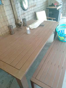 Wooden outdoor furniture 1table 2chairs and 2 benches