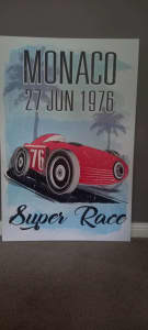 Monaco retro race car mounted canvas print