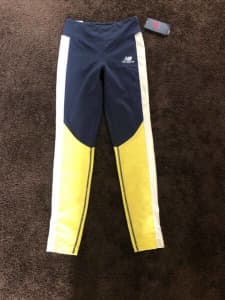 New Balance Athletic block tight legging navy & yellow Size S NWT