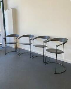 4 x Arrben Canasta Italian Dining Chairs in Grey Leather and steel