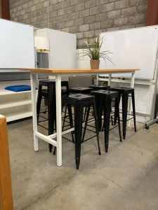 Office High Bench Table 190W X 60D X 106H & 7 Black Stools Chairs