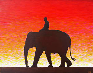 Expressionist painting on canvas – ‘Elephant Sunset’ by Cliff Howard
