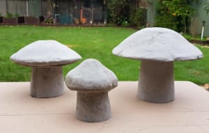 Set of 3 concrete plain mushrooms for art project