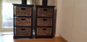 3 drawer seagrass and timber storage