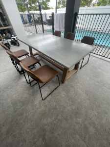 White Concrete Dining Table with natural Ironbark hardwood legs