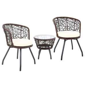 Gardeon 3PC Bistro Set Outdoor Furniture Rattan Table Chairs Patio Ga