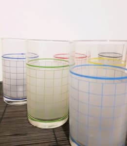 6x Retro 1970's-80's Frosted Coloured Glasses,Vintage Tumblers,Glasses