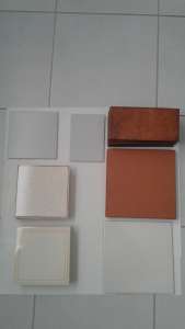 Tiles, ceramic, several sizes and colours plus Sink strainers