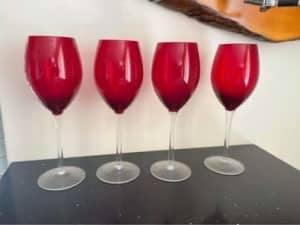 Christmas Xmas wine glasses large red colour $10 set