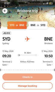 Return Flight from Sydney to Brisbane - Jetstar on 17-20 May 2024