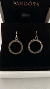 Pandora new in box pink crystal/silver circle earring pendants 