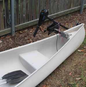 Canadian style open canoe 4.9 metres with electric outboard motor