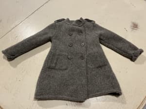 Kids size 3-4 designer SEED double breasted 100% lambs wool coat vgc