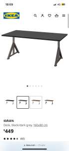 IKEA IDASEN Black Desk 160x80cm RRP$449