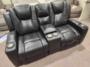 Twin 2 seater electric recliner movie theatre leather light couch sofa