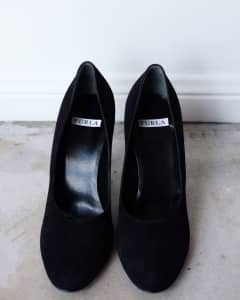 Furla Black Suede Heels Brand New (Size 37, Made in Italy)