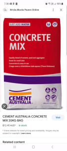 Concrete mix 20kg bags cement aggregate sand