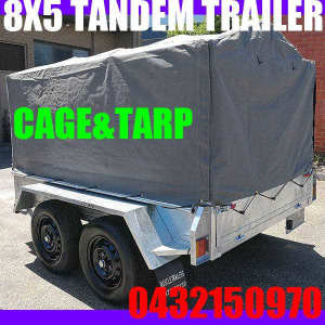 8x5 galvanised tandem box trailer with high mesh cage and tarp