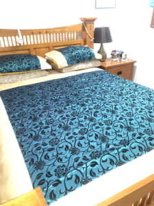 Bed sets. Teal and black, white and black