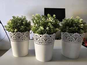 3 units/ IKEA Artificial Potted Plant Indoor/Outdoor White Metal H9cm