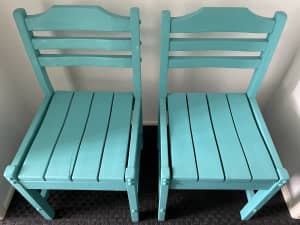 2 DINING CHAIRS TURQUOISE PAINTED WOOD