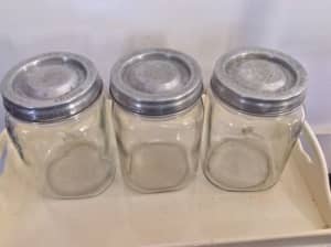 3 Antique vintage retro Aridor Willow large glass jars with metal lids